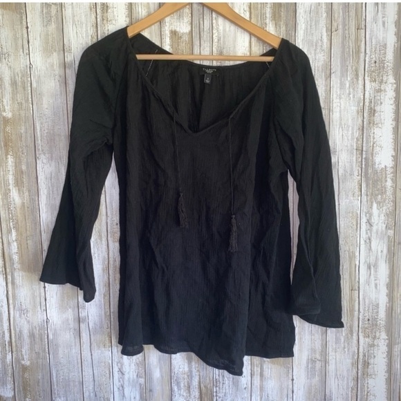 Talbots Tops - Talbots Black Smocked Tie Neck Blouse
